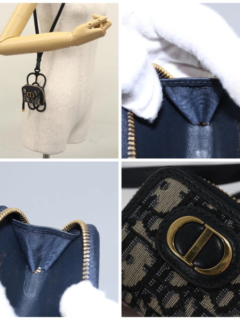 Christian Dior Trotter Canvas Oblique Phone Holder Airpods Case Navy Auth - Picture 15 of 15